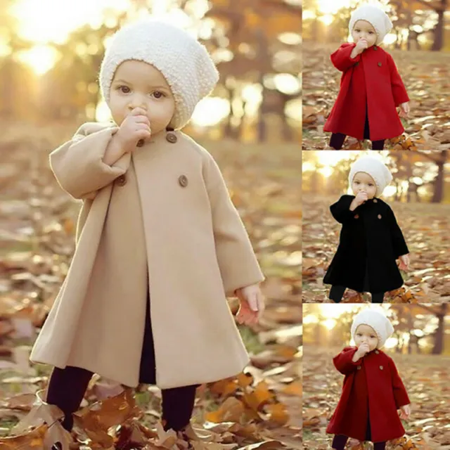 Kids Baby Girls Winter Wool Cloak Jacket Warm Long Sleeve Coat Parka Outwear