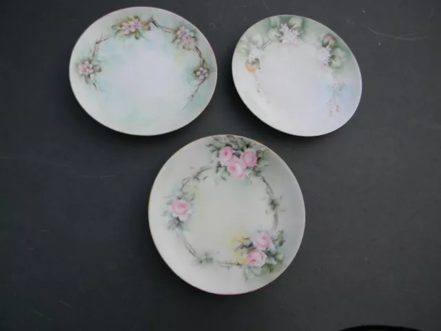 Lot Of 3, Hand Painted  Pink Flowers   Three 6" Plates Similar Design