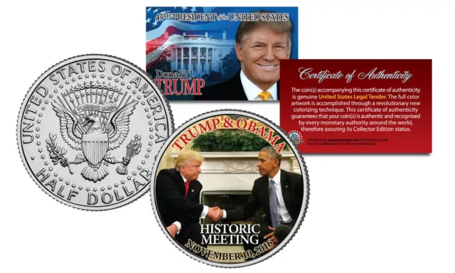 Donald Trump & Barack Obama Historic Meeting 2016 Jfk Half Dollar W/H Stand!