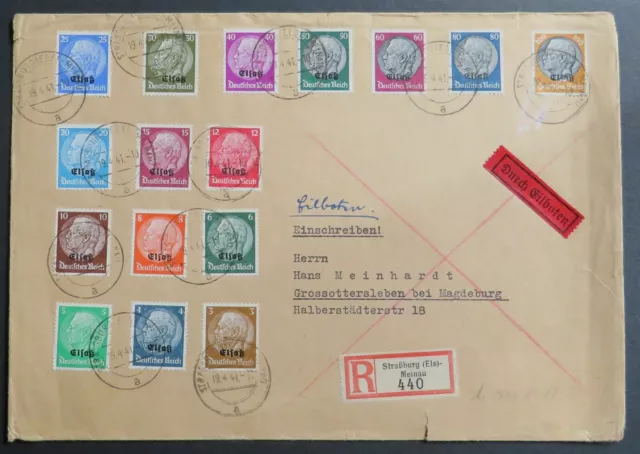 Dt. Besetzung Elsass, 1941, Mi 1-16 auf R-Brief durch Eilboten, Ankunftstempel