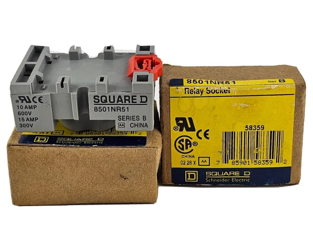 NEW Square D 8501NR51 8-Pin Single Tier Relay Socket Series B, 10A 300V Lot of 2