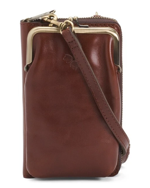 NEW NWT Patricia Nash Pertina Leather Framed Crsossbody in  British Tan