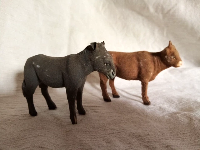 Ancien Santon Devineau - Bœuf Floqué 9 Cm Pour Crèche De Noël