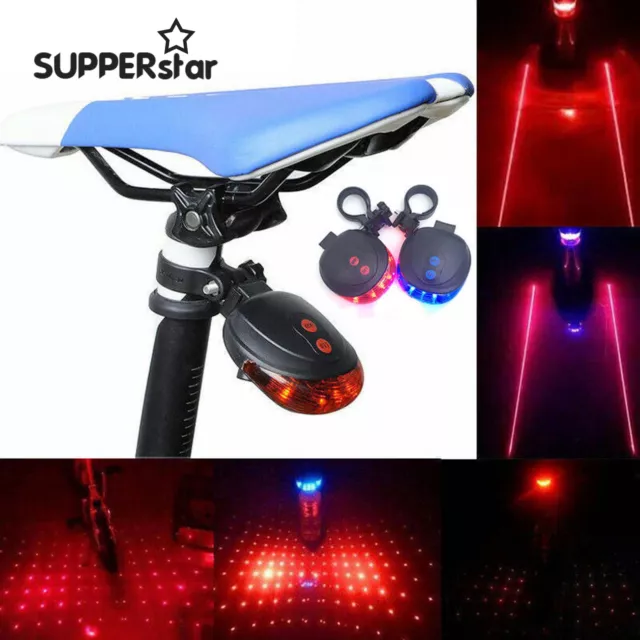 Flashing Bicycle Tail Rear Light Lamp 5 Blue LED 2 Laser Safety Lazer Bike ASS 2