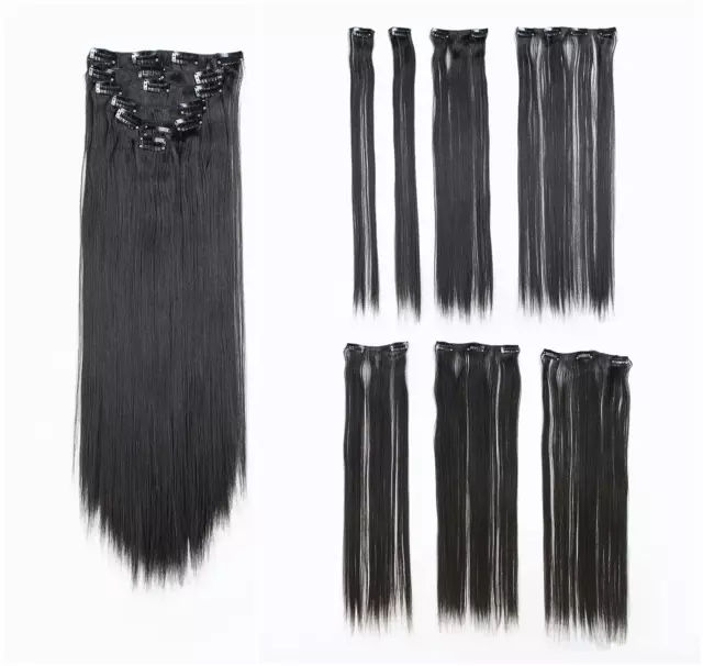 Clip Extensiones de Cabello Sintetico Recto 7 Piezas de 22" Resistencia al Calor