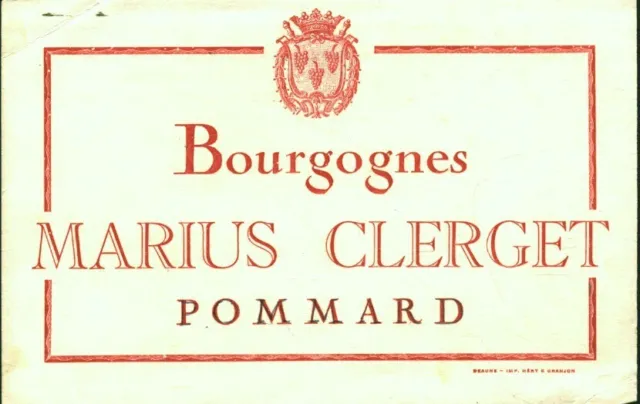 Buvard vintage Bourgognes Marius Clerget Pommard