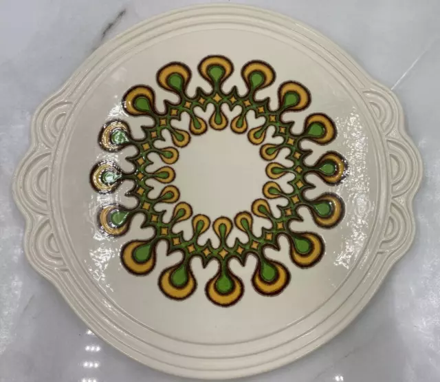 VTG Cake Plate or Serving Platter Ceramic Herbolzheim 256-30 Yellow Green MCM