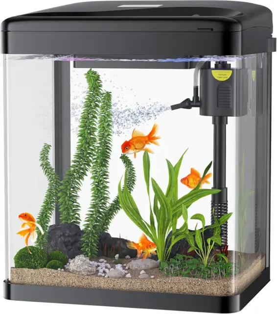 PONDON Betta Fish Tank, 2 Gallon Glass Aquarium, 3 in 1 Fish Tank with Filter