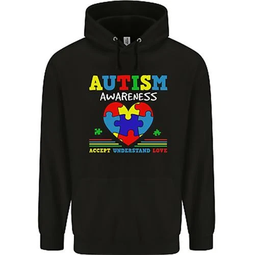 Autism Consapevolezza Autism Love Accept Asd Uomo 80% Cotone Felpa con Cappuccio