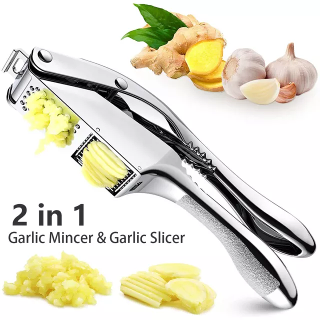 Heavy Duty Garlic Press Crusher 2 in 1 Ginger Squeezer Garlic Press Slicer