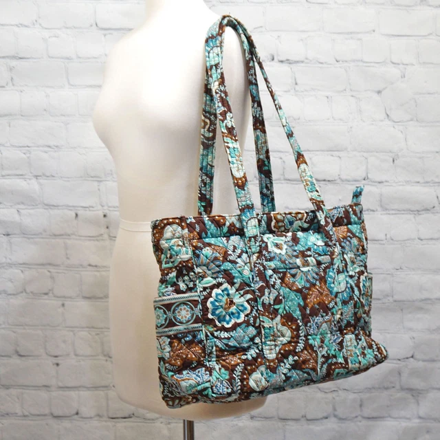 ❤️ VERA BRADLEY Java Blue Get Carried Away Style LARGE TOTE Brown