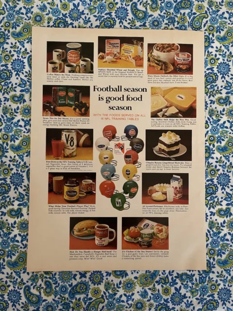 Vintage 1969 Campbell’s Dinty Moore Print Ad Football Season Helmets Party Foods