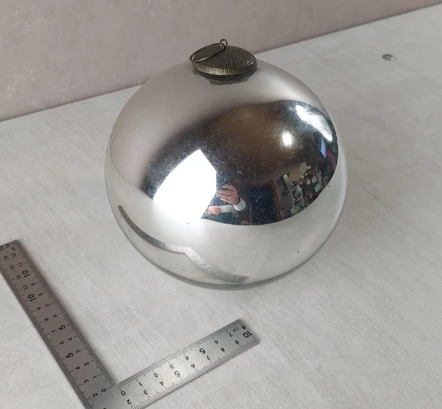 Ancienne Boule De Noël Cœur, Verre églomisé Mercurisé, Style Napoléon III, France