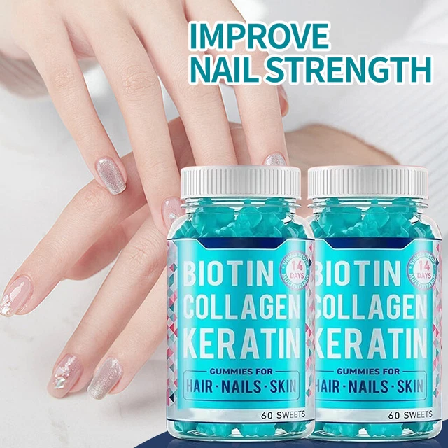 HAIR GROWTH GUMMIES Biotin Collagen Keratin Multivitamin for Hair Nails ...