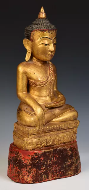 18th Century, Shan, Antique Tai Yai Burmese Wooden Seated Buddha 11