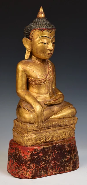 18th Century, Shan, Antique Tai Yai Burmese Wooden Seated Buddha 11