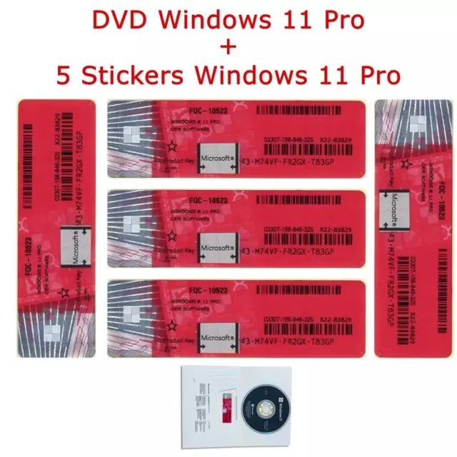 1 Dvd + 5 Stickers Adesivi Microsoft Windows 11 Pro 64 Bit Oem Coa
