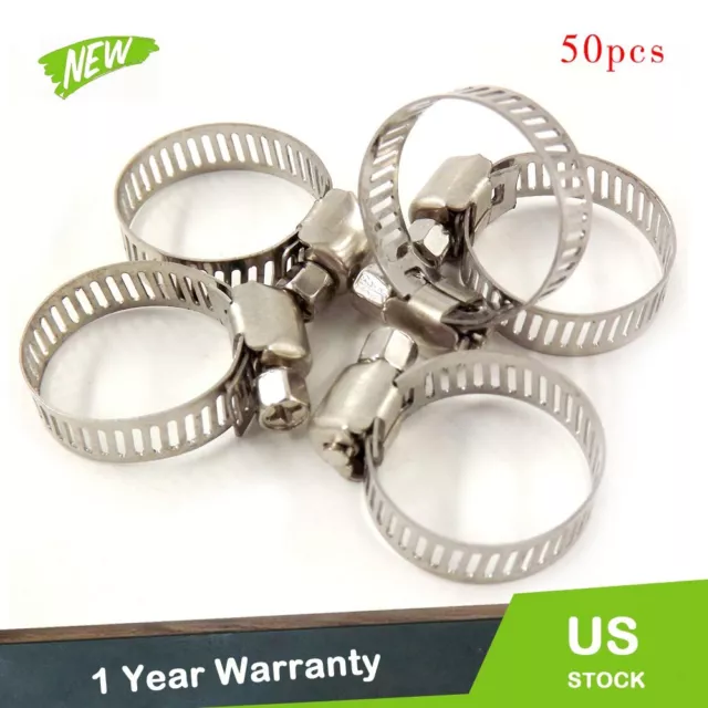 Adjustable 50pcs 3/4"-1" Stainless Steel Drive Hose Clamps Fuel Line Worm Clip