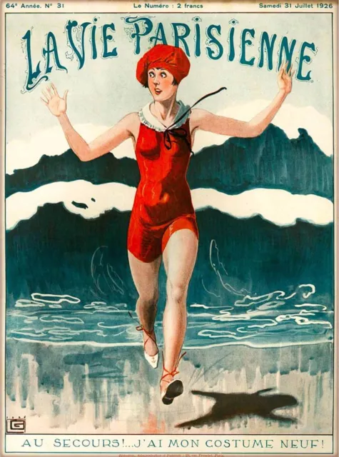 99061 La Vie Parisienne The Big Wave Beach Girl French Wall Print Poster UK