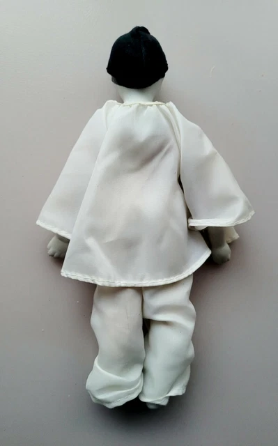 Vtg Pierrot Mime Doll Figure B&W Tear Clowm Bisque Porcelain Hands Feet + Cloth 8