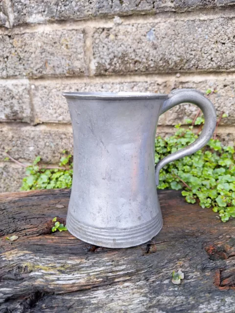 Antique Victorian 19th Centurt Pewter One Pint Tankard. Old Bar Decor