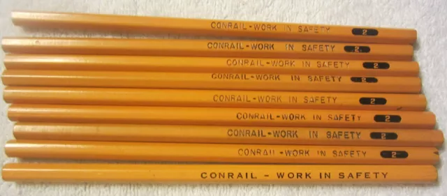 9 Railroad  train AD Pencils CONRAIL  Train WORK IN SAFETY Lot Of  USA Vintage
