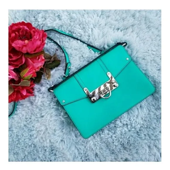 Milly Bryant Green Teal Leather Crossbody Handbag  Purse