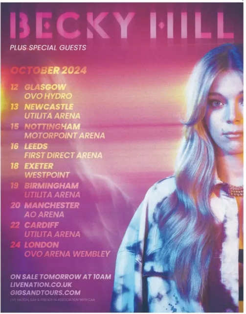 BECKY HILL TOUR Dates Live 2024 Concert News Ad Poster Advert Full Page