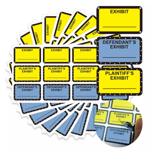 Legal Exhibit Stickers 1X1.65 inch Plaintiff’s Fluorescent Yellow Defendant's...