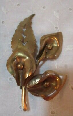 VINTAGE 1960-70's LARGE COPPER WASHED FLOWER & LEAFS PIN BROOCH 3.5" x 2"