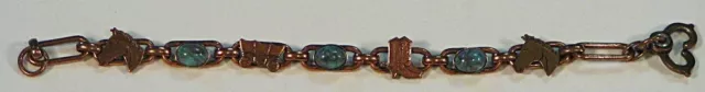 Western Charm Bracelet Vintage Copper and Turquoise ~ Horses Boots Wagon