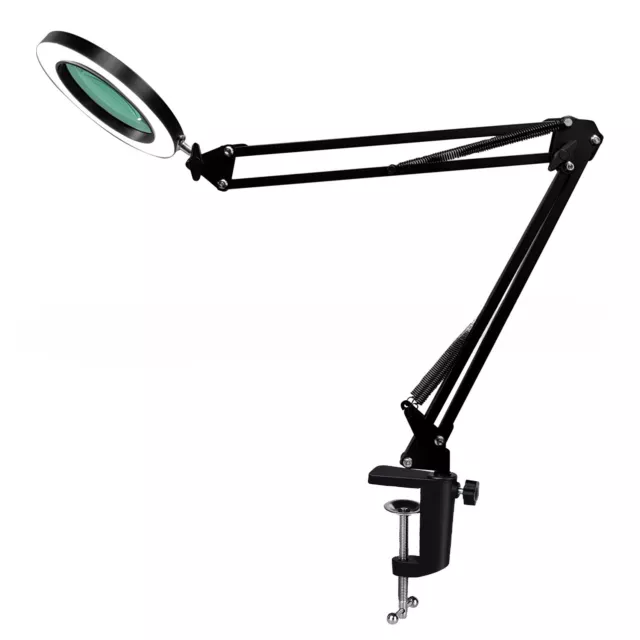 Large Lens Magnifier LED Lamp 10x Magnifying Glass w/ Clamp Desk Reading Light