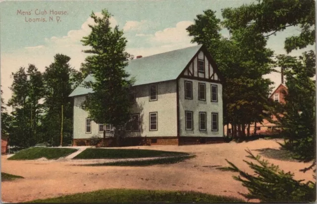 1910s LOOMIS, New York Postcard "Mens' Club House" Building / Street View UNUSED