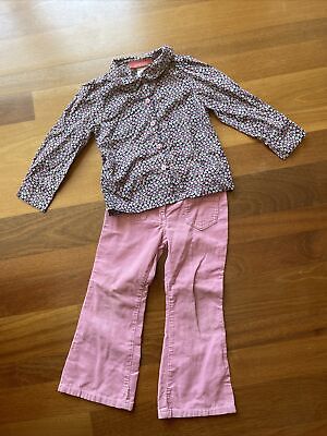 Gymboree Chelsea Girl Flower Button Top & Corduroy Pant Set Navy Pink sz 4 4T