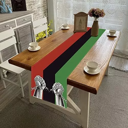 Vibrant Linen Red, Black & Green Stripe Table Runner 72 Inches - Perfect for Par 3