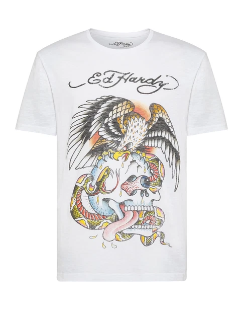 T-Shirt Uomo Girocollo Manica Corta Bianca DON ED HARDY Tattoo S M L XL 2XL
