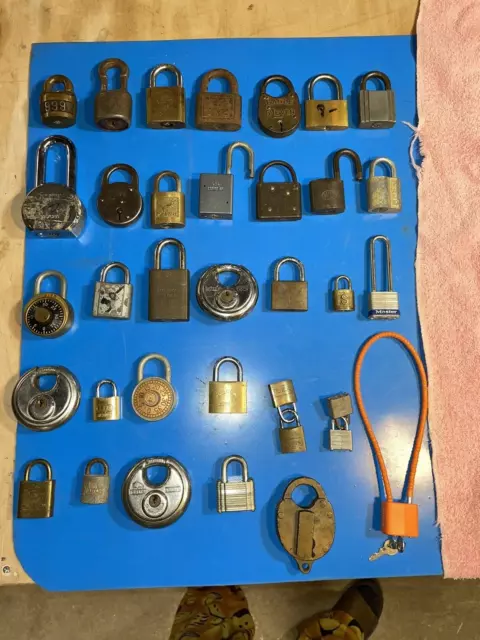 Lot of 35 "Lock Sport" Padlocks WITHOUT keys. Mix of ages, styles and key types