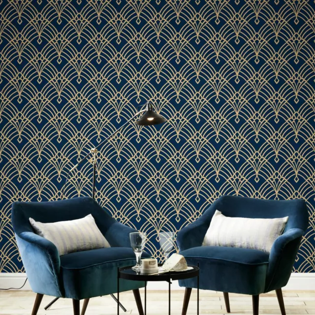 Waldorf Déco World of Wallpaper Géométrique 274447 Marine/Doré