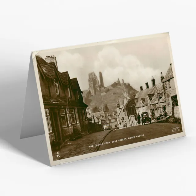 GREETING CARD - Vintage Dorset - Castle from East Street, Corfe Castle