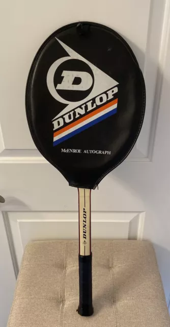 Vintage John McEnroe Dunlop Autograph Wooden Tennis Racquet Original Cover