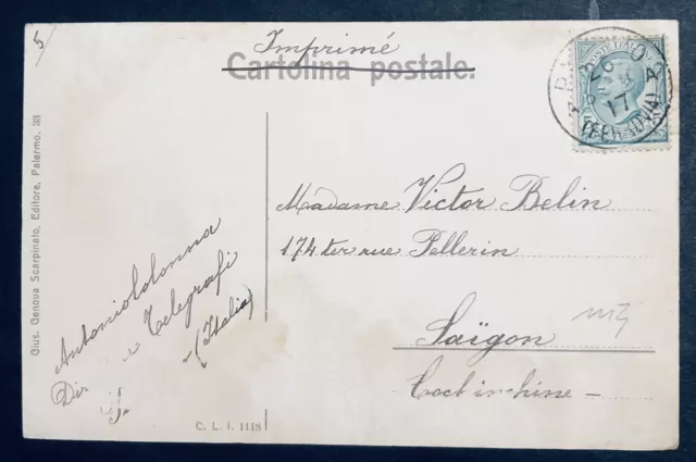 Kingdom 5 Cent 1917 Palermo Postcard X Indochina Saigon Rare