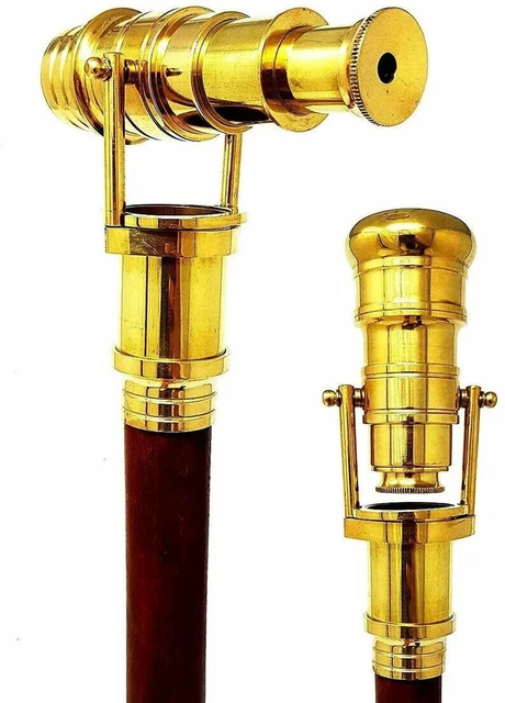 Canne De Marche Victorienne Artisanale En Laiton Finition Argentée - Longueur ~94cm, 3 Pli - Reproduction Neuve
