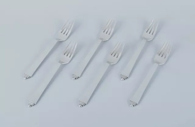 Georg Jensen Pyramid, set of six dinner forks in sterling silver.