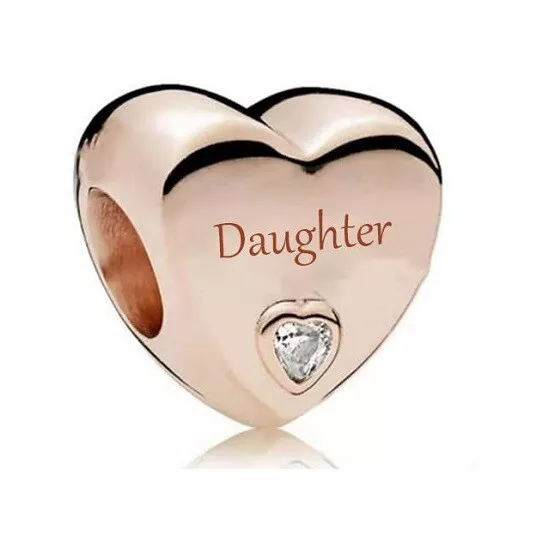 S925 Silver & Rose Gold Family Love - Daughter Heart Charm by YOUnique Designs