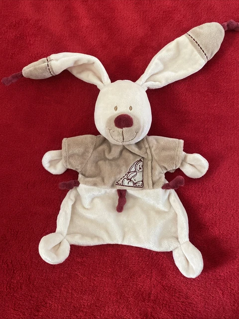 🇫🇷 Doudou plat chien Bastien beige nœuds rouge bordeaux NICOTOY