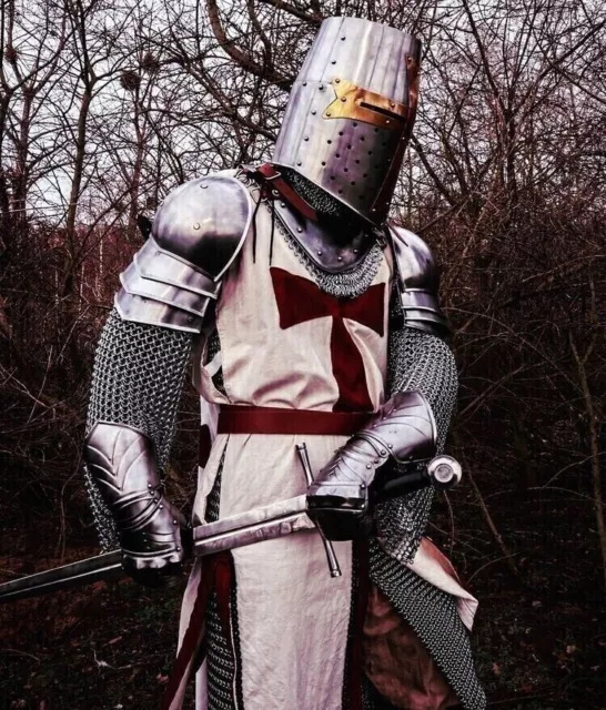 Ensemble complet de chevalier templier noir médiéval, armure de costume...