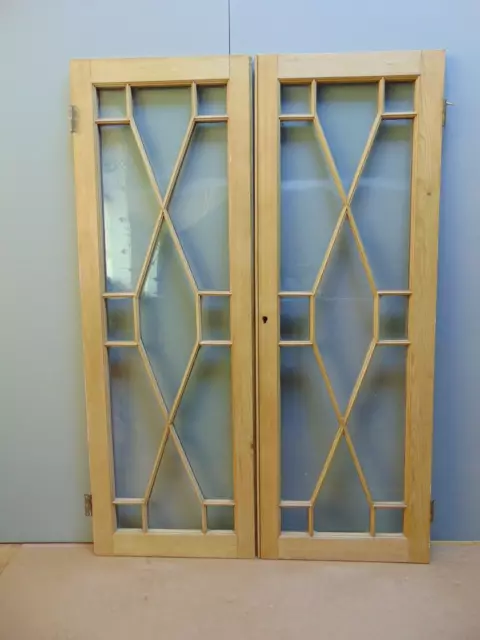 Reclaimed Pair Pine Glazed Alcove Cupboard Doors