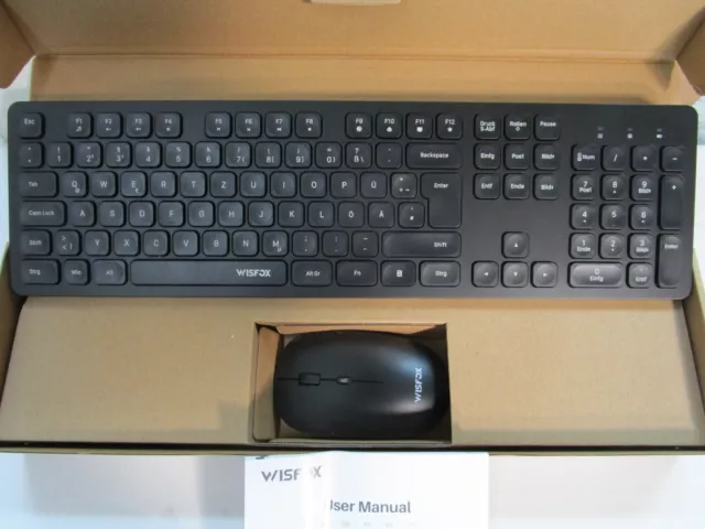 WisFox Tastatur-Maus-Set Kabellos - 2,4 GHz -Ultra dünn -mit USB-Nano-in Schwarz