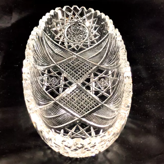 Antique ABP American Brilliant Celery Dish Hand Cut Crystal Diamond Cut Hobstar