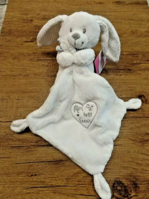 T1N / doudou lapin mouchoir blanc mon petit coeur POMMETTE neuf